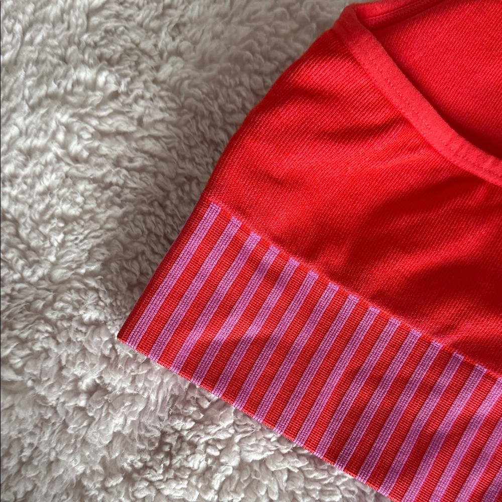 Red and Pink Striped Sports Bra - Picture 3 of 5
